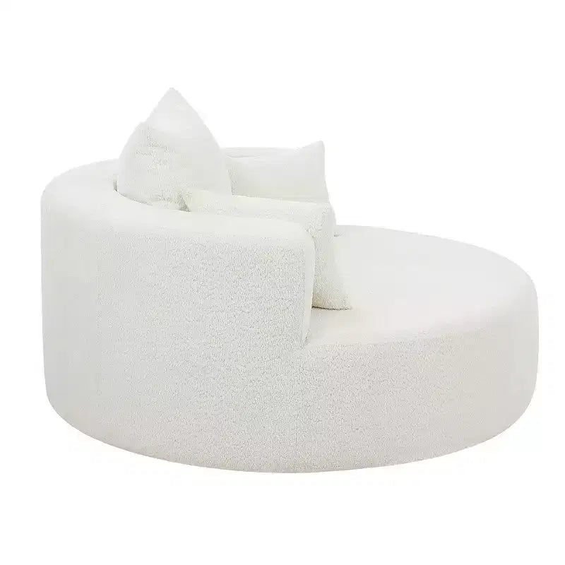 Fauteuil d'appoint pivotant rond beige, 1 place, rotation à 360°, revêtement en chenille