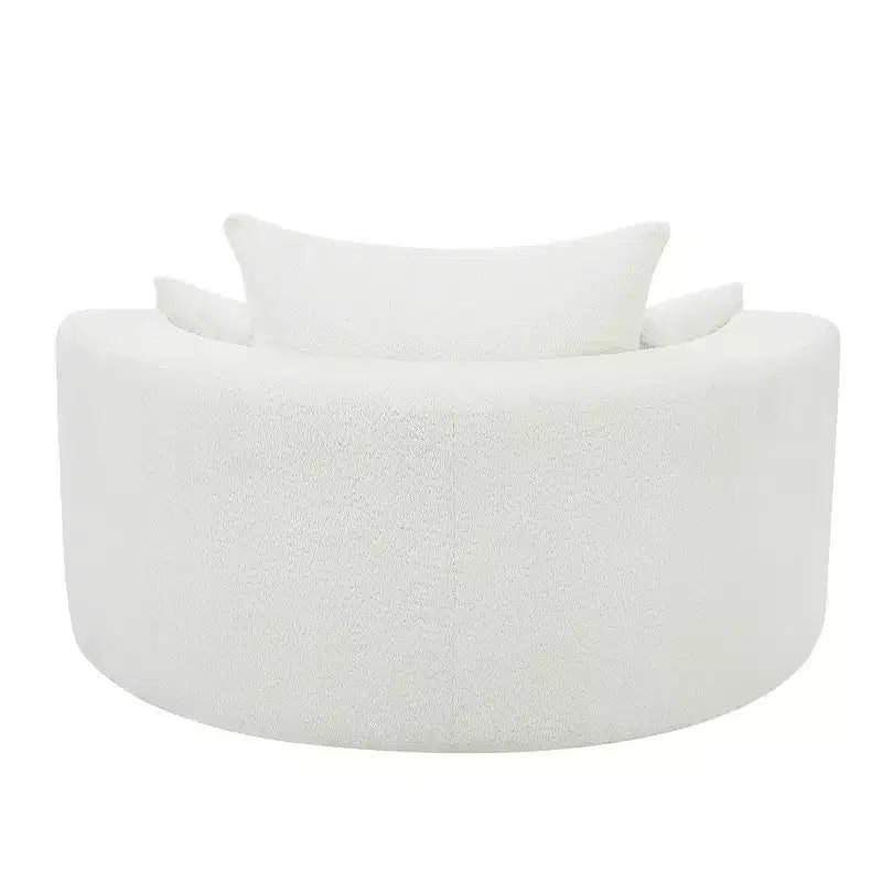 Fauteuil d'appoint pivotant rond beige, 1 place, rotation à 360°, revêtement en chenille