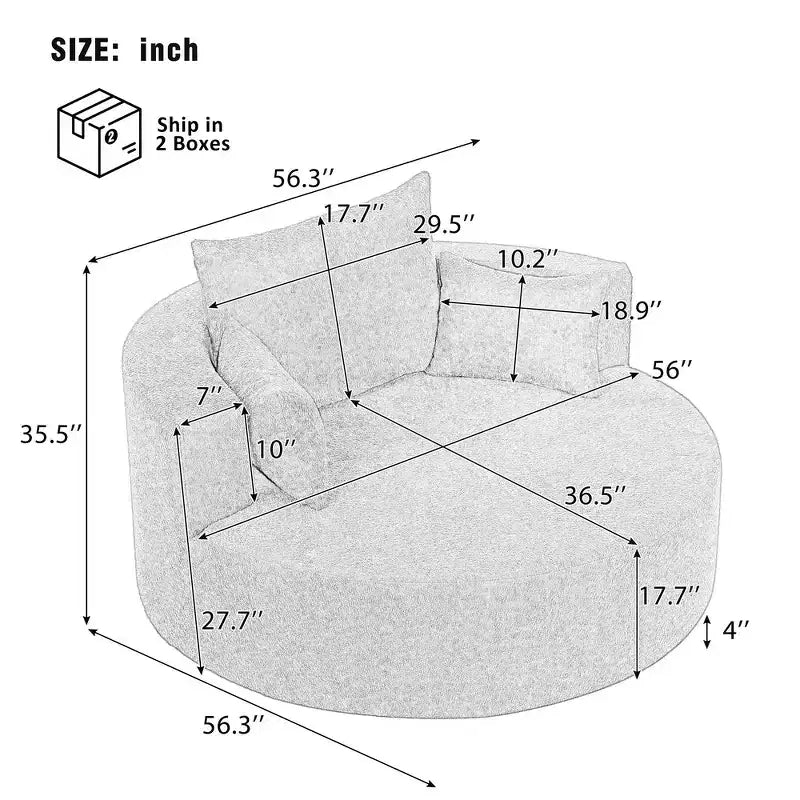 Fauteuil d'appoint pivotant rond beige, 1 place, rotation à 360°, revêtement en chenille