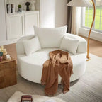 Fauteuil d'appoint pivotant rond beige, 1 place, rotation à 360°, revêtement en chenille