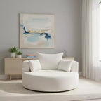 Fauteuil d'appoint pivotant rond beige, 1 place, rotation à 360°, revêtement en chenille