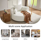 Fauteuil d'appoint pivotant rond beige, 1 place, rotation à 360°, revêtement en chenille