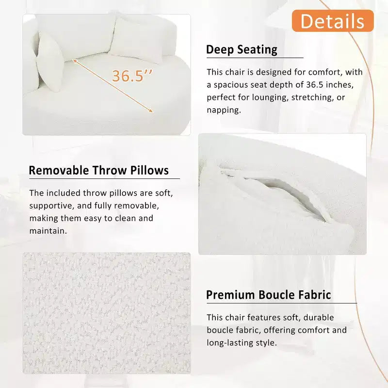 Fauteuil d'appoint pivotant rond beige, 1 place, rotation à 360°, revêtement en chenille
