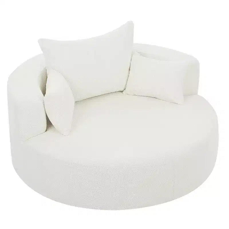 Fauteuil d'appoint pivotant rond beige, 1 place, rotation à 360°, revêtement en chenille
