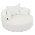 Fauteuil d'appoint pivotant rond beige, 1 place, rotation à 360°, revêtement en chenille