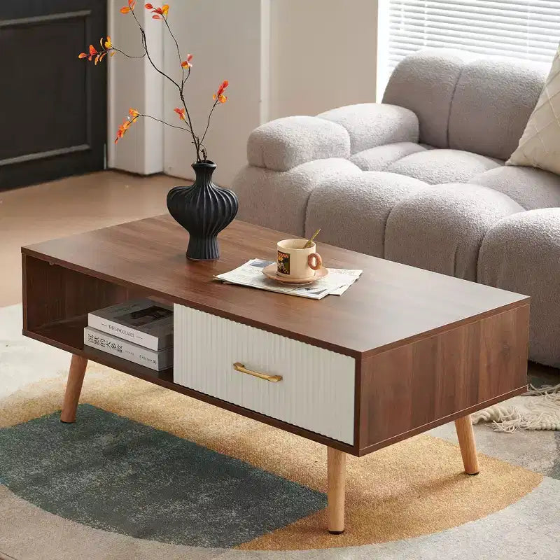 Table basse de ferme TUYOHW avec tiroir coulissant, table d'appoint de 40,9 pouces avec pieds en bois massif, table basse pour salon, capacité de 220 lb