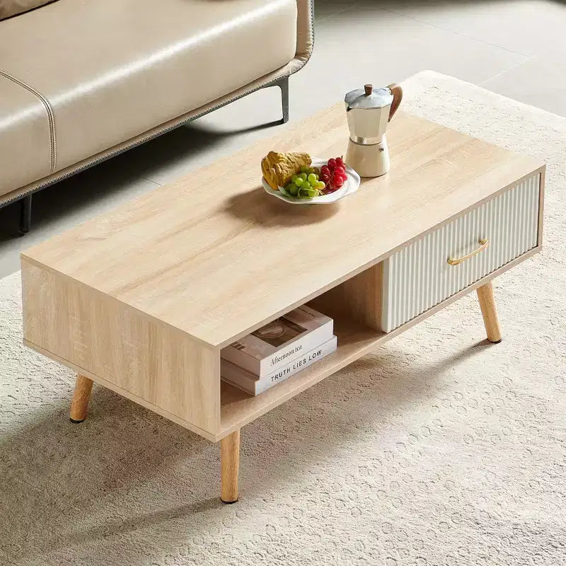 Table basse de ferme TUYOHW avec tiroir coulissant, table d'appoint de 40,9 pouces avec pieds en bois massif, table basse pour salon, capacité de 220 lb