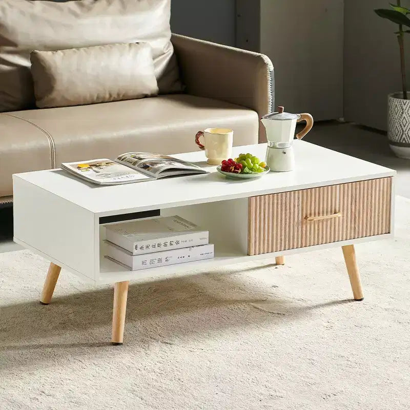Table basse de ferme TUYOHW avec tiroir coulissant, table d'appoint de 40,9 pouces avec pieds en bois massif, table basse pour salon, capacité de 220 lb