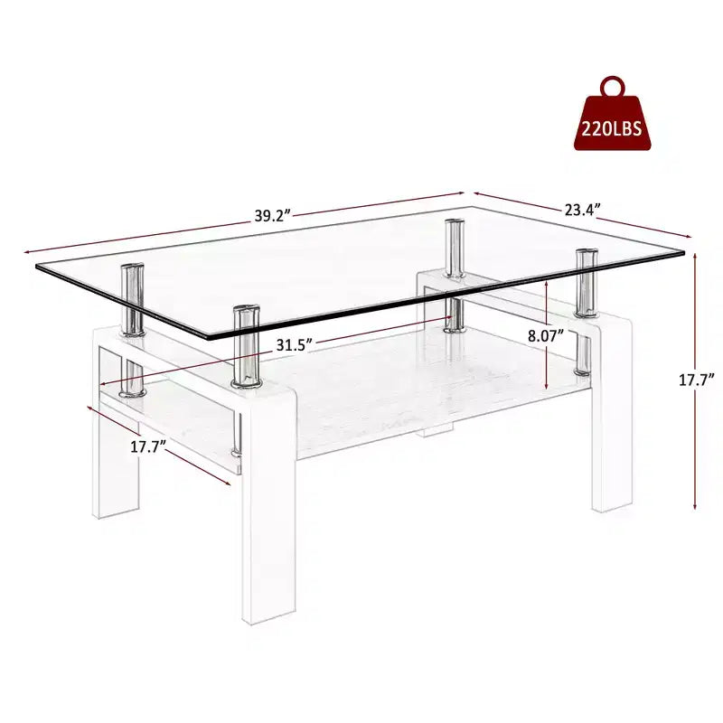 Table basse rectangulaire à 2 niveaux en verre trempé — Brun/Blanc, Gris/Noir, Gris/Blanc