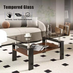 Table basse rectangulaire à 2 niveaux en verre trempé — Brun/Blanc, Gris/Noir, Gris/Blanc