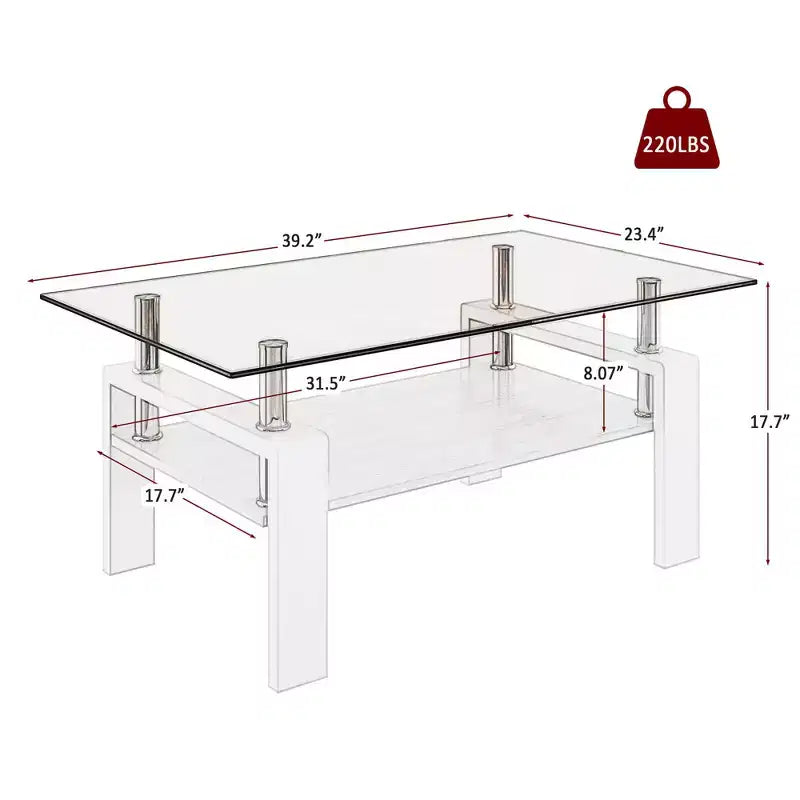 Table basse rectangulaire à 2 niveaux en verre trempé — Brun/Blanc, Gris/Noir, Gris/Blanc