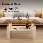 Table basse rectangulaire à 2 niveaux en verre trempé — Brun/Blanc, Gris/Noir, Gris/Blanc