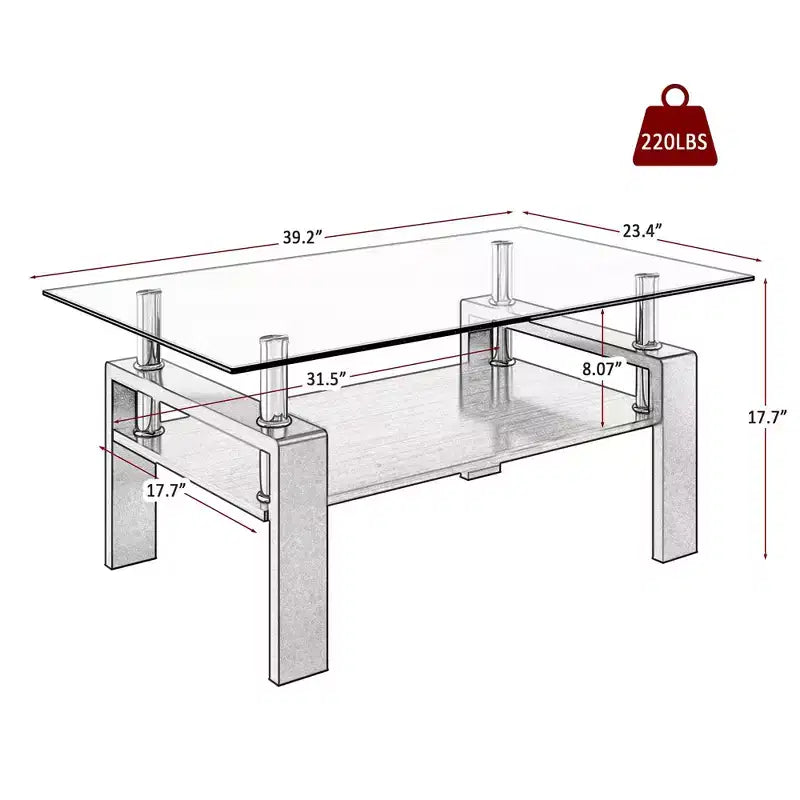 Table basse rectangulaire à 2 niveaux en verre trempé — Brun/Blanc, Gris/Noir, Gris/Blanc
