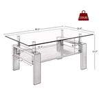 Table basse rectangulaire à 2 niveaux en verre trempé — Brun/Blanc, Gris/Noir, Gris/Blanc