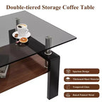 Table basse rectangulaire à 2 niveaux en verre trempé — Brun/Blanc, Gris/Noir, Gris/Blanc