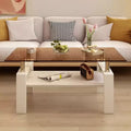 TUYOHW 2-Tier Tempered Glass Coffee Table,39.2 Modern Accent Table for Living Room,Industrial Center Table with MDF Layer,220lbs Capacity