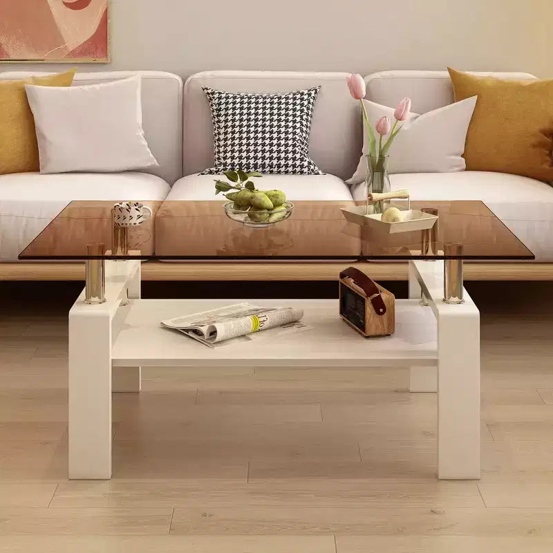 TUYOHW 2-Tier Tempered Glass Coffee Table,39.2 Modern Accent Table for Living Room,Industrial Center Table with MDF Layer,220lbs Capacity