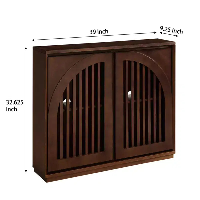 Bahut en bois naturel à 2 portes cannelées