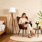 Chaise de salle à manger capitonnée à dossier haut, 1 place, similicuir et lin, plusieurs couleurs
