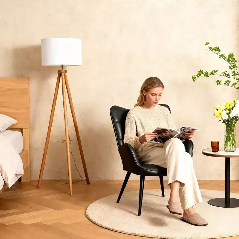 Chaise de salle à manger capitonnée à dossier haut, 1 place, similicuir et lin, plusieurs couleurs