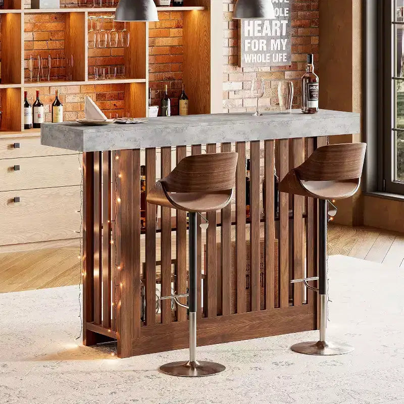 Table de bar de 160 cm avec étagères à 2 niveaux, Gris/Blanc et Noir/Noyer, Peut accueillir jusqu'à 8 personnes