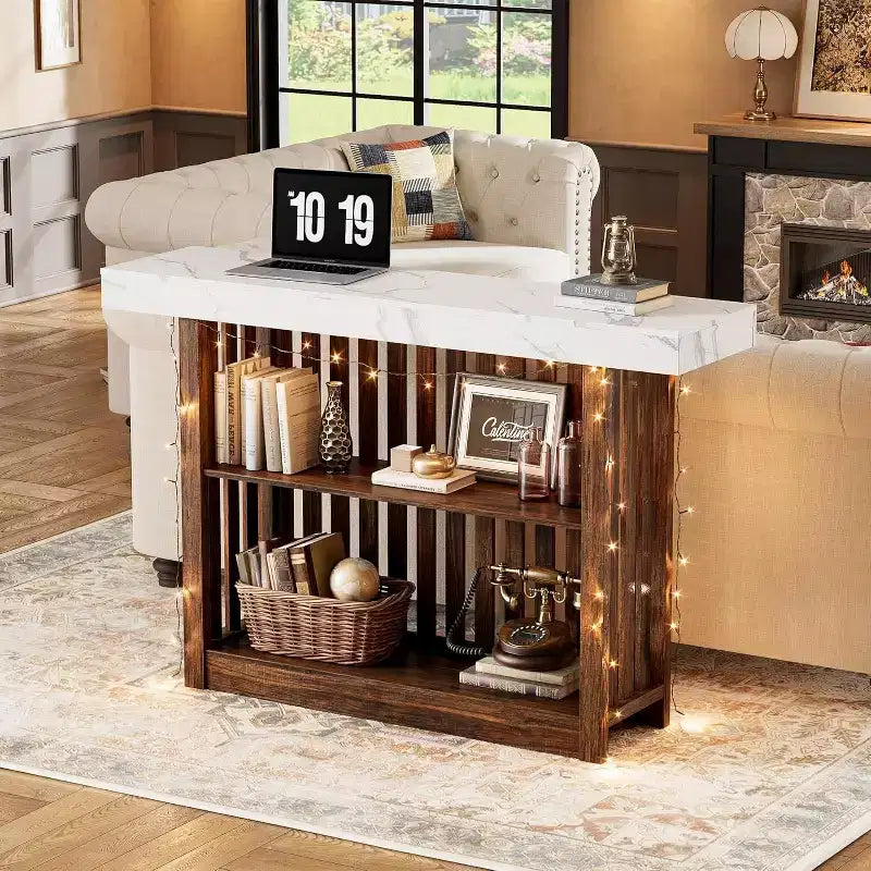 Table de bar de 160 cm avec étagères à 2 niveaux, Gris/Blanc et Noir/Noyer, Peut accueillir jusqu'à 8 personnes