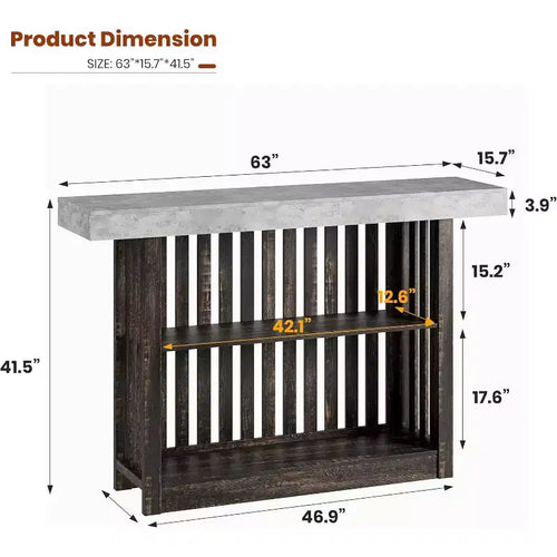 Table de bar de 160 cm avec étagères à 2 niveaux, Gris/Blanc et Noir/Noyer, Peut accueillir jusqu'à 8 personnes