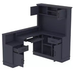 Bureau d'angle en L bleu et blanc avec tiroirs et étagère – 1 personne