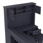 Bureau d'angle en L bleu et blanc avec tiroirs et étagère – 1 personne