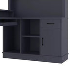 Bureau d'angle en L bleu et blanc avec tiroirs et étagère – 1 personne