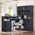 ModernLuxe Computer Desk Study/Gaming Workstation L-Shaped Corner Office Table with Built-In Outlet, Storage Drawers & Bookshelf