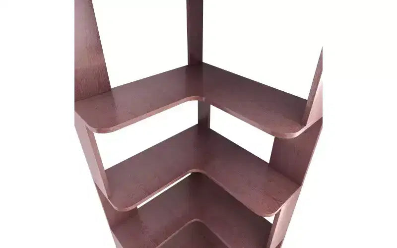 Étagère d'angle en forme de L à 6 niveaux – Marron foncé / Chêne foncé / Rouge foncé / Gris clair / Chêne clair