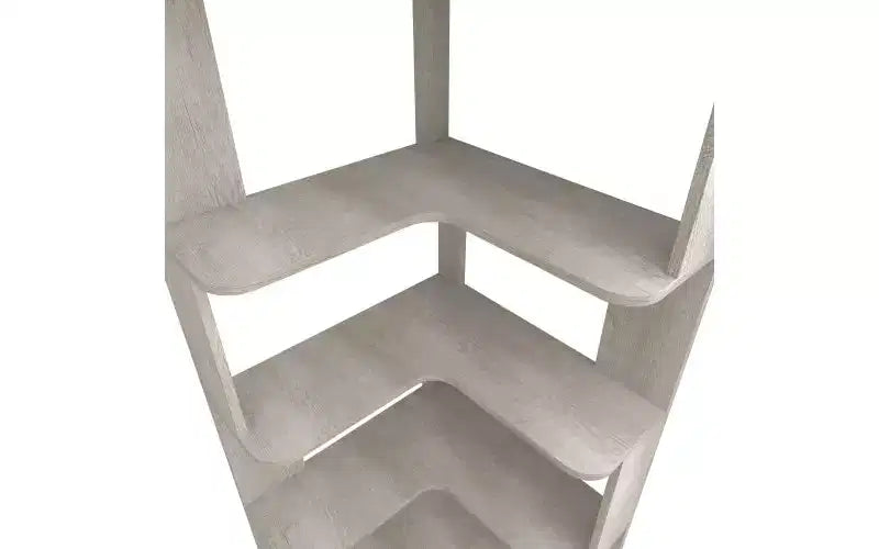 Étagère d'angle en forme de L à 6 niveaux – Marron foncé / Chêne foncé / Rouge foncé / Gris clair / Chêne clair