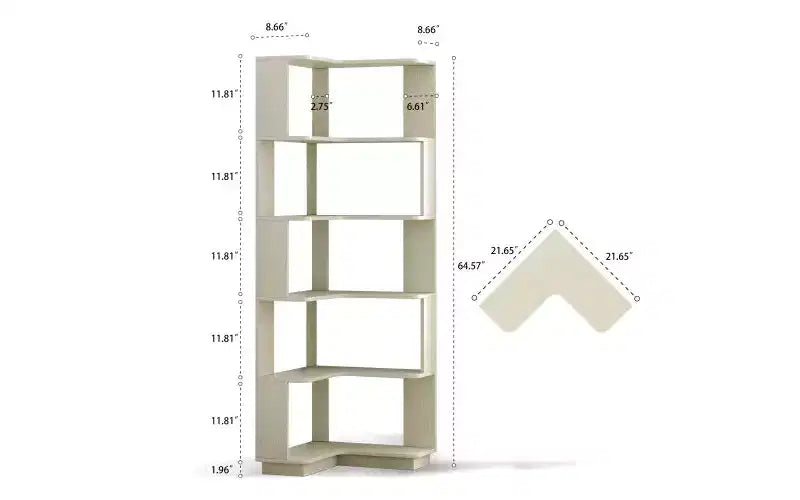 Étagère d'angle en forme de L à 6 niveaux – Marron foncé / Chêne foncé / Rouge foncé / Gris clair / Chêne clair