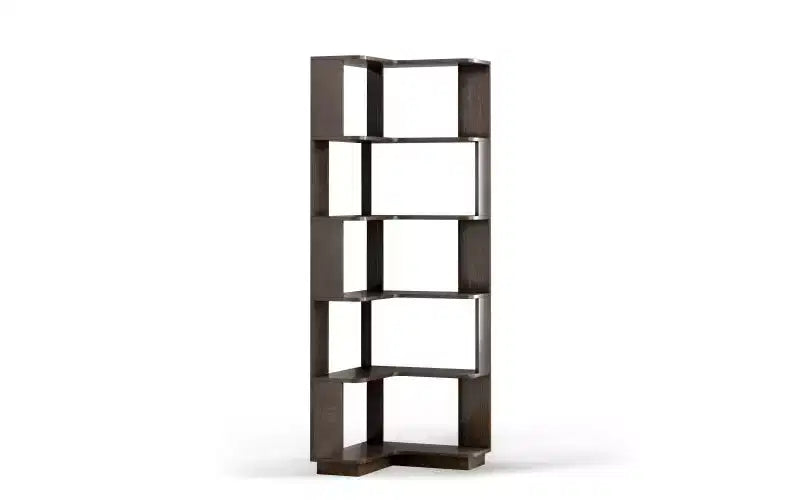 Étagère d'angle en forme de L à 6 niveaux – Marron foncé / Chêne foncé / Rouge foncé / Gris clair / Chêne clair