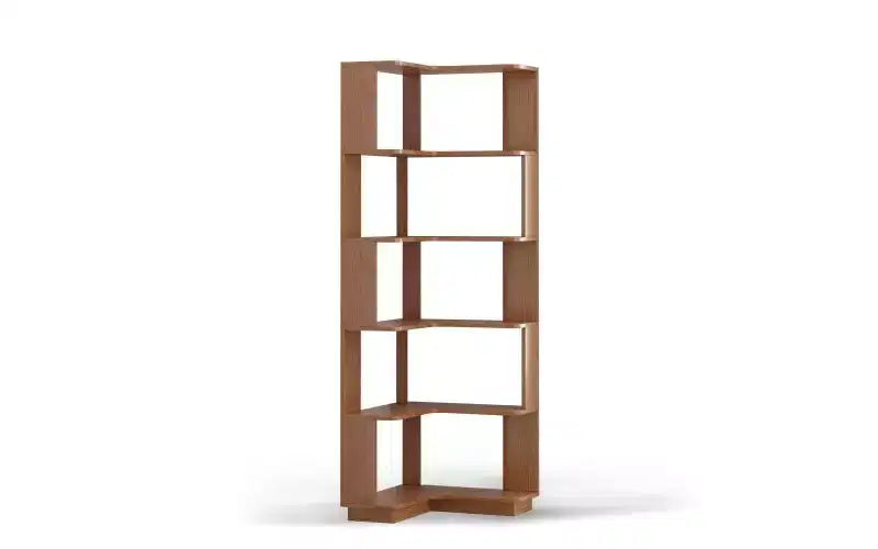 Étagère d'angle en forme de L à 6 niveaux – Marron foncé / Chêne foncé / Rouge foncé / Gris clair / Chêne clair