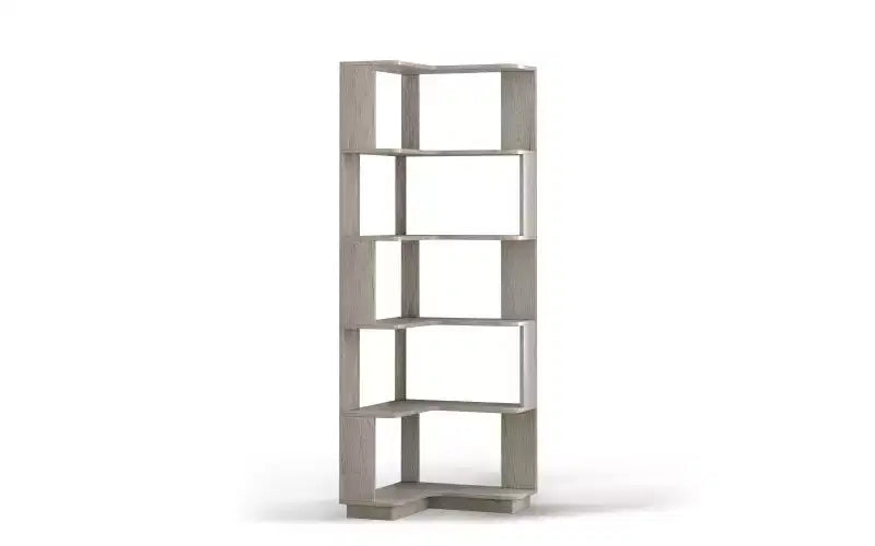 Étagère d'angle en forme de L à 6 niveaux – Marron foncé / Chêne foncé / Rouge foncé / Gris clair / Chêne clair