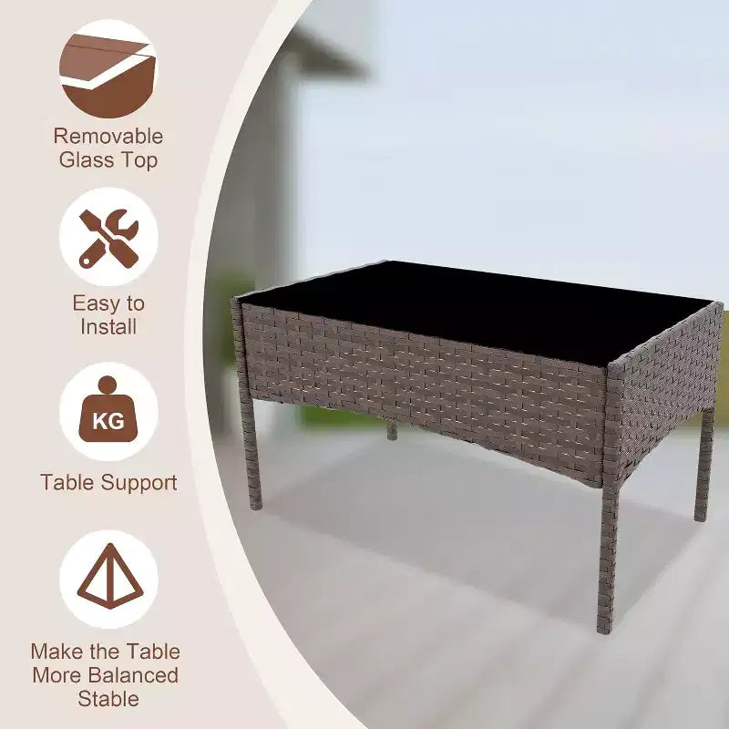Ensemble de mobilier de jardin 4 pièces COZONY, comprenant une causeuse de bistrot en osier, 2 chaises et une table basse, pour balcon et appartement