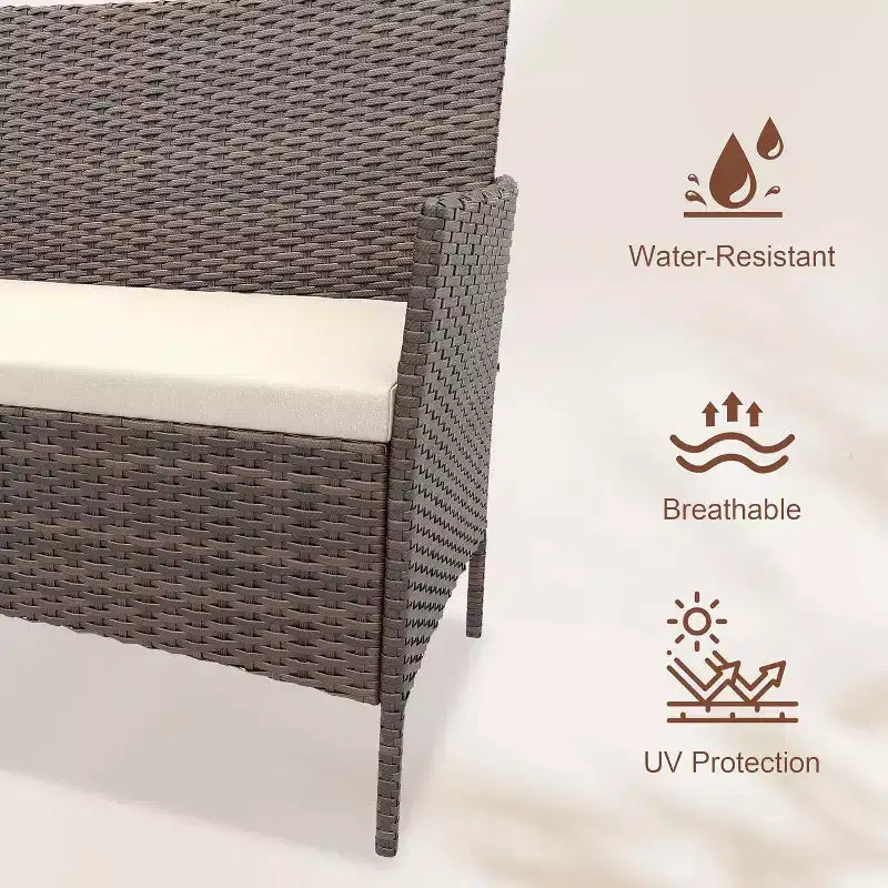 Ensemble de mobilier de jardin 4 pièces COZONY, comprenant une causeuse de bistrot en osier, 2 chaises et une table basse, pour balcon et appartement