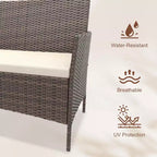 Ensemble de mobilier de jardin 4 pièces COZONY, comprenant une causeuse de bistrot en osier, 2 chaises et une table basse, pour balcon et appartement