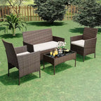 Ensemble de mobilier de jardin 4 pièces COZONY, comprenant une causeuse de bistrot en osier, 2 chaises et une table basse, pour balcon et appartement