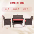 Ensemble de mobilier de jardin 4 pièces COZONY, comprenant une causeuse de bistrot en osier, 2 chaises et une table basse, pour balcon et appartement