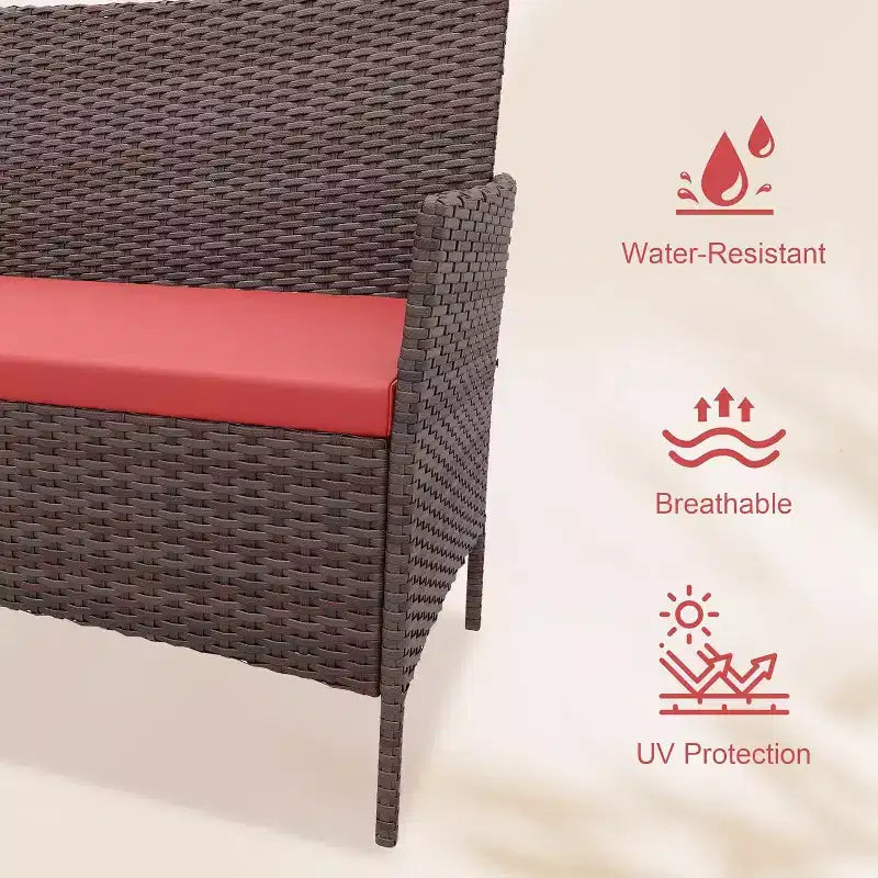 Ensemble de mobilier de jardin 4 pièces COZONY, comprenant une causeuse de bistrot en osier, 2 chaises et une table basse, pour balcon et appartement