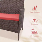 Ensemble de mobilier de jardin 4 pièces COZONY, comprenant une causeuse de bistrot en osier, 2 chaises et une table basse, pour balcon et appartement
