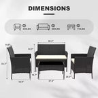 Ensemble de mobilier de jardin 4 pièces COZONY, comprenant une causeuse de bistrot en osier, 2 chaises et une table basse, pour balcon et appartement