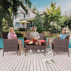 Ensemble de mobilier de jardin 4 pièces COZONY, comprenant une causeuse de bistrot en osier, 2 chaises et une table basse, pour balcon et appartement