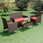 Ensemble de mobilier de jardin 4 pièces COZONY, comprenant une causeuse de bistrot en osier, 2 chaises et une table basse, pour balcon et appartement