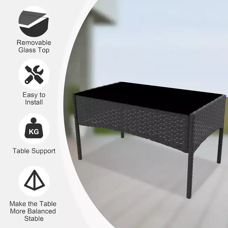 Ensemble de mobilier de jardin 4 pièces COZONY, comprenant une causeuse de bistrot en osier, 2 chaises et une table basse, pour balcon et appartement