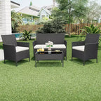 Ensemble de mobilier de jardin 4 pièces COZONY, comprenant une causeuse de bistrot en osier, 2 chaises et une table basse, pour balcon et appartement