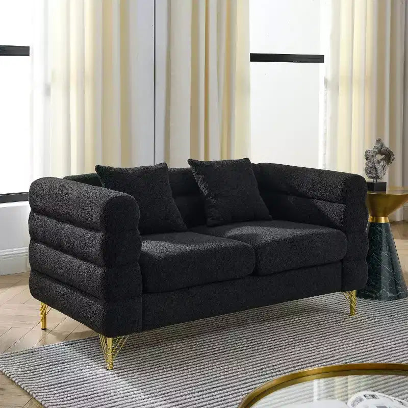 Canapé causeuse moderne 60" Teddy Deep Seat avec pieds en métal doré, grand canapé 2 places pour petit salon ou appartement-Panipeachy